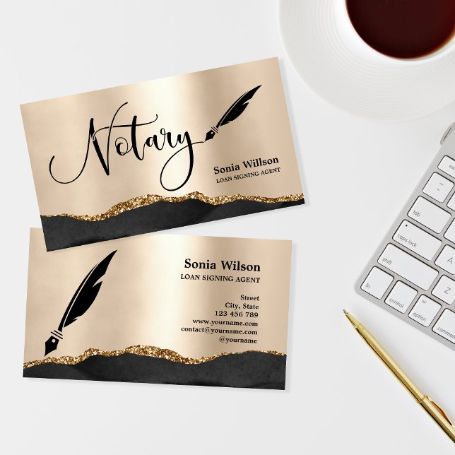 Beruflicher Notar-Signaturvertrag Agent Black Gold Visitenkarte (Von Creator hochgeladen)