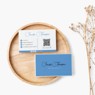 Beruflicher Pastel-Blue-Script-QR-Code Visitenkarte