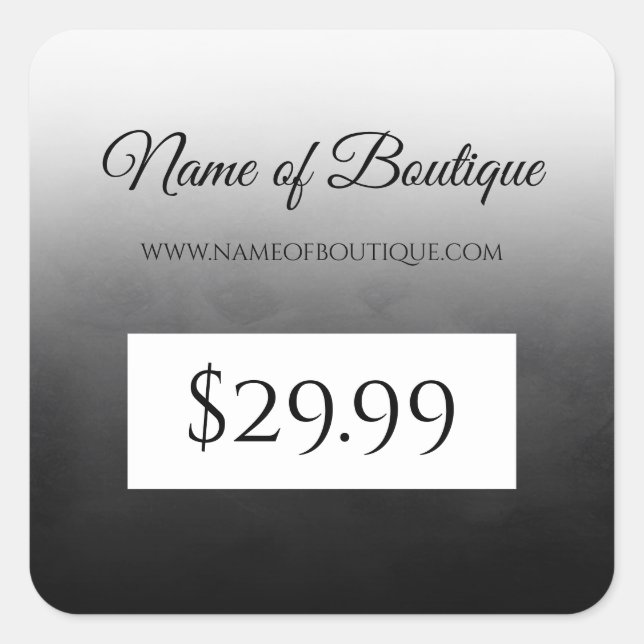 Beruflicher Preis für einfache Schwarze Boutique Quadratischer Aufkleber (Vorderseite)