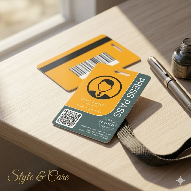 Beruflicher Pressepass mit QR-Code und Foto Ausweis (Professional Press Pass with QR Code and Photo Badge)