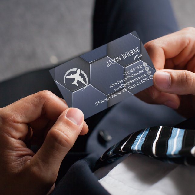 Beruflicher QR Code Aviation Navy Blue Modern Visitenkarte (Von Creator hochgeladen)