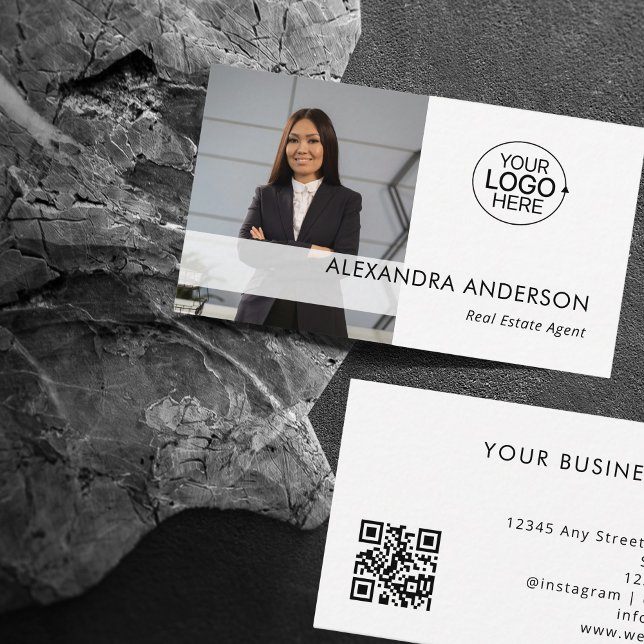 Beruflicher QR-Code für Foto Firmenlogos Visitenkarte (Minimal Business Logo Professional Photo QR Code Business Card)