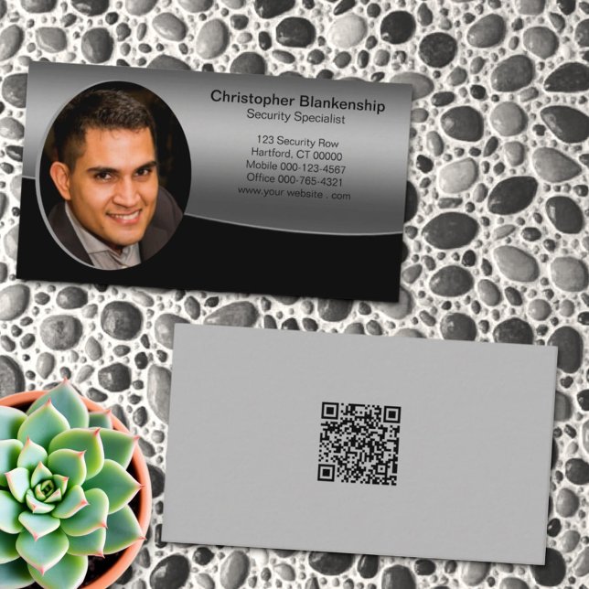 Beruflicher QR-Code für  Foto in Schwarz und Grau Visitenkarte (Custom photo template business card front and back)