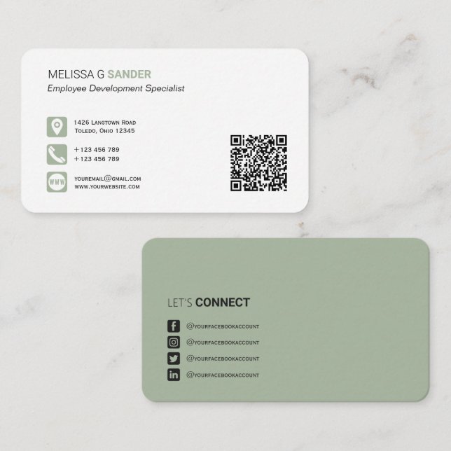 Beruflicher QR-Code für Social Media Salin Grün Bu Visitenkarte (Vorne/Hinten)