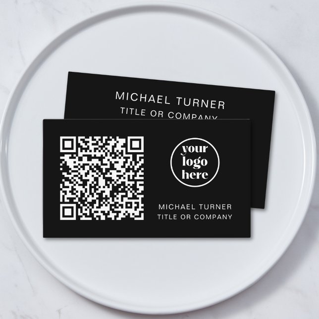 Beruflicher QR-Code Geschäftslogo Modern Black Visitenkarte (Von Creator hochgeladen)