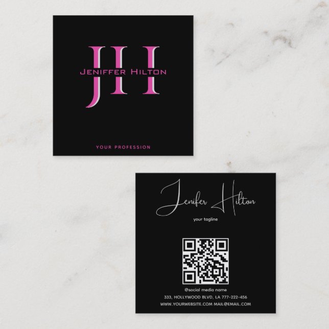 Beruflicher QR-Code minimalistisch Quadratische Visitenkarte (Vorne/Hinten)