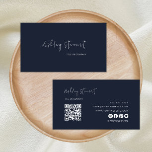 Beruflicher QR-Code Modernes Minimalistisches Navy Visitenkarte