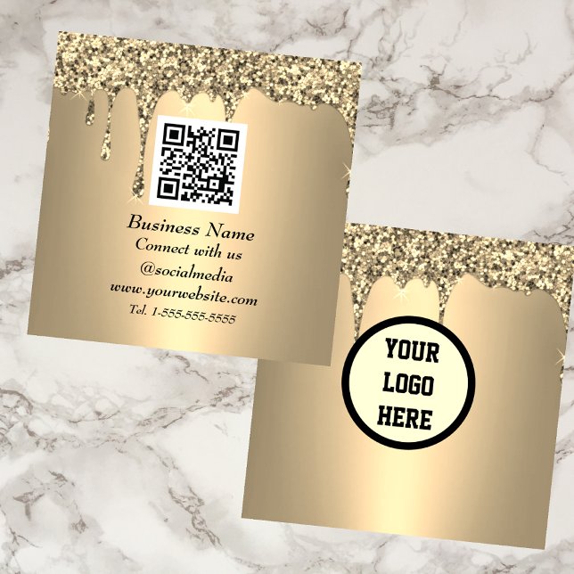 Beruflicher QR-Code Scannable Gold Glitzer Quadratische Visitenkarte (Von Creator hochgeladen)