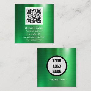 Beruflicher QR Code Scannable Green Metallic Quadratische Visitenkarte