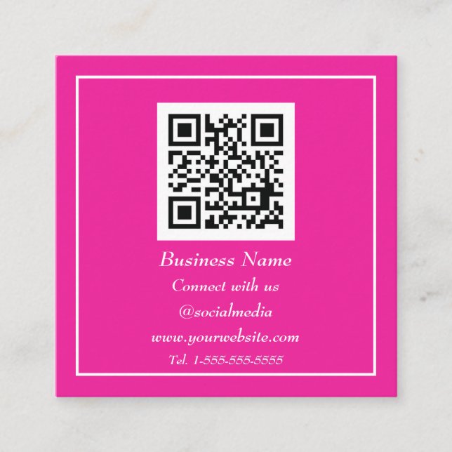 Beruflicher QR-Code Scannbar mit Hot-Pink Quadratische Visitenkarte (Vorderseite)