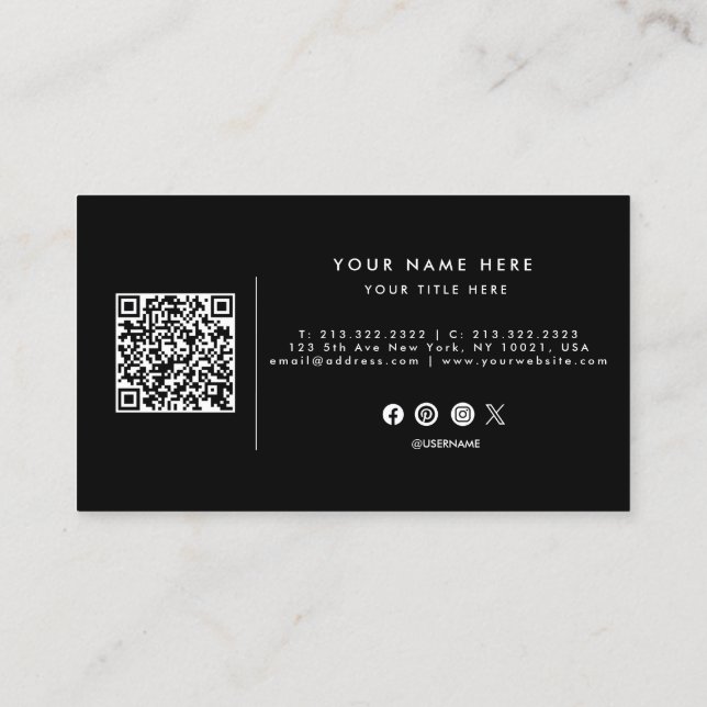 Beruflicher QR-Code Schwarz-Weiß-Visitenkarte Visitenkarte (Rückseite)