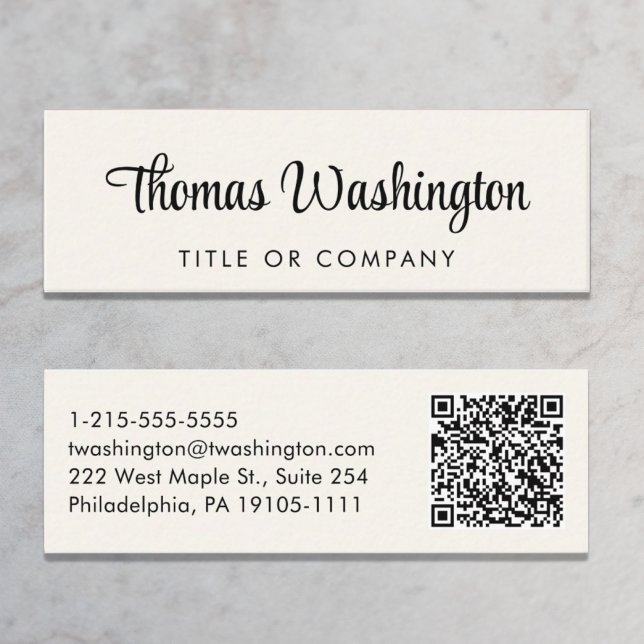Beruflicher QR-Code Stilvolle Skriptcreme Mini Visitenkarte (Von Creator hochgeladen)