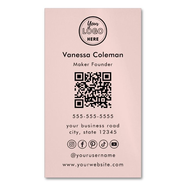 Beruflicher Qr-Minimalcode Rosa Visitenkarte Magnetische Visitenkarte (Vorderseite Vertikal)