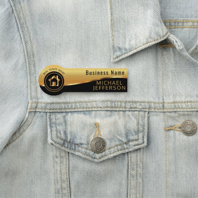 Beruflicher Realtor - Schwarz & Gold Namensschild (Beispiel)