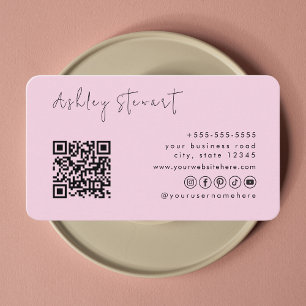 Beruflicher rosa Qr-Code-Logo-Minimal-Skript Visitenkarte