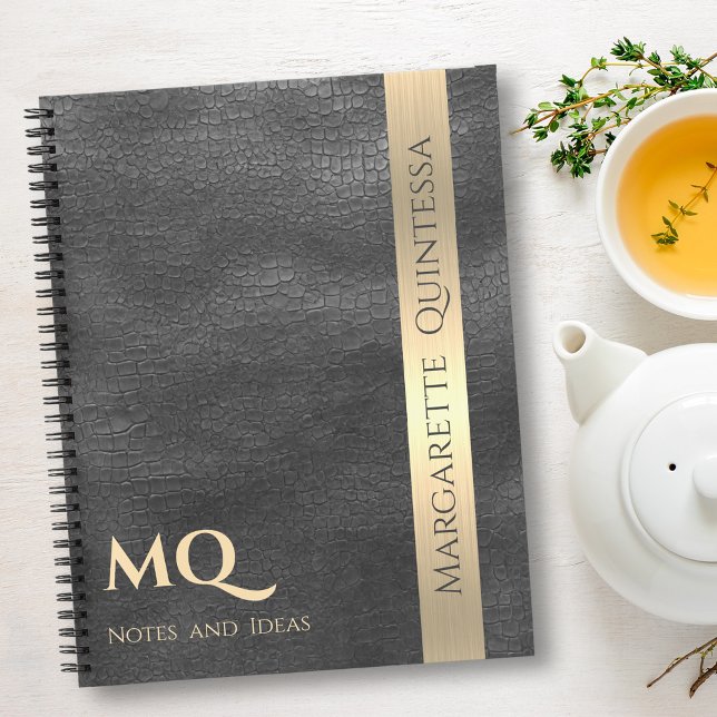 Beruflicher schwarzer Ledergoldstreifen Mit Monogr Notizbuch (Von Creator hochgeladen)