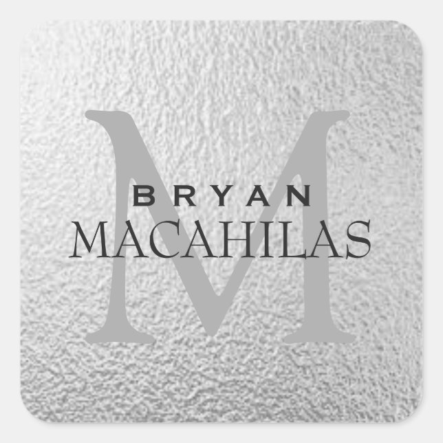 Beruflicher Silberstreifen-Monogramm-Aufkleber Quadratischer Aufkleber (Vorderseite)