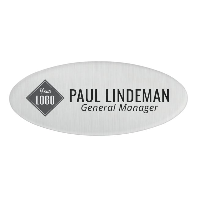 Beruflicher Silver Chrome Firmenlogo Mitarbeiter Namenschild (Vorderseite)