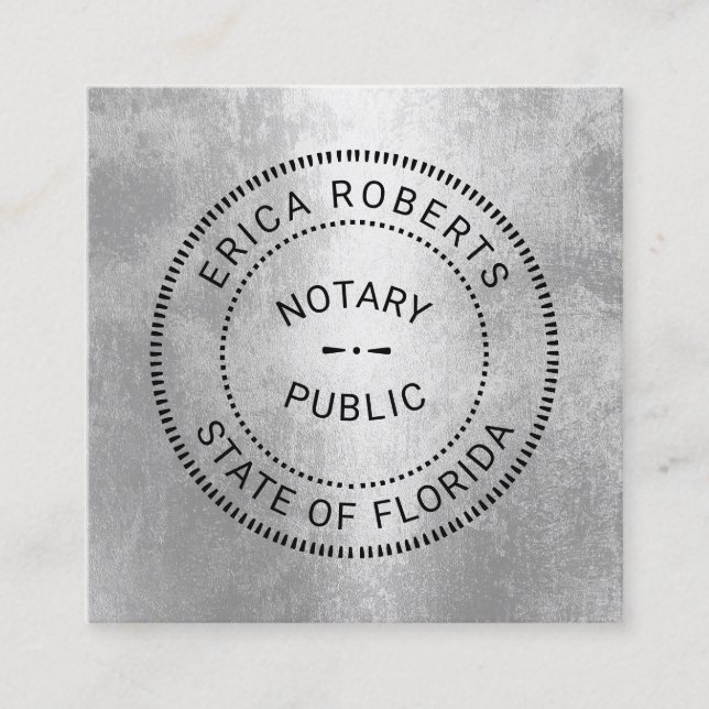 Beruflicher Staat Notary Briefmarke Modernes Silbe Quadratische Visitenkarte (Vorderseite)
