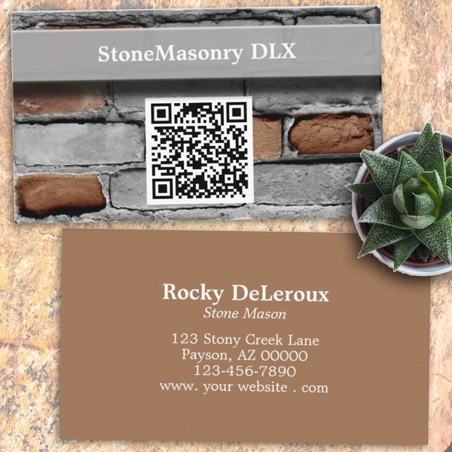 Beruflicher Stonemason Rustic Brick QR Code Visitenkarte (Von Creator hochgeladen)