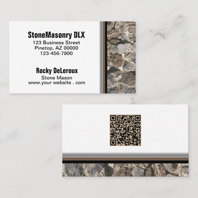 Beruflicher Stonemason Rustic Rock Border QR Code Visitenkarte (Vorne/Hinten)
