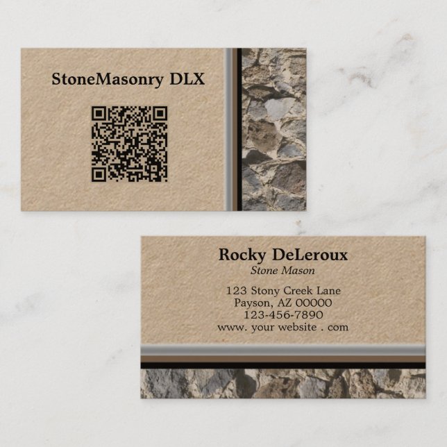 Beruflicher Stonemason Wall Border QR Code Visitenkarte (Vorne/Hinten)