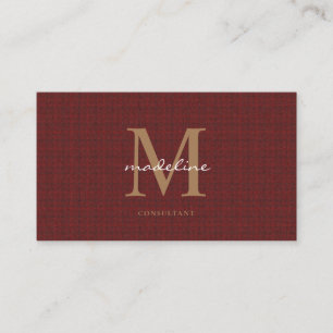 Beruflicher Strick Tweed Red Maroon Gold Monogram Visitenkarte