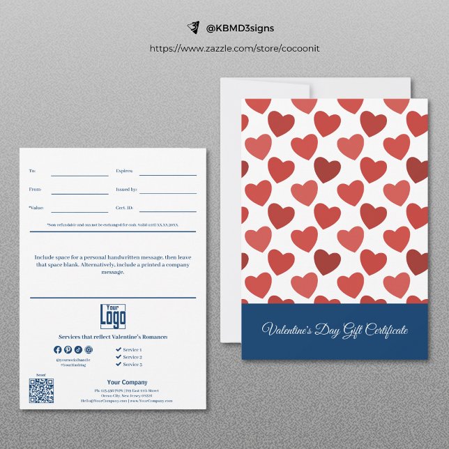 Beruflicher Valentinstag-Geschenkgutschein (Professional Valentine's Day Gift Certificate, Red and Blue)