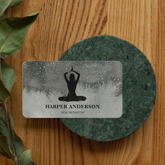 Beruflicher Watercolor Black Yoga Instructor Visitenkarte (Von Creator hochgeladen)