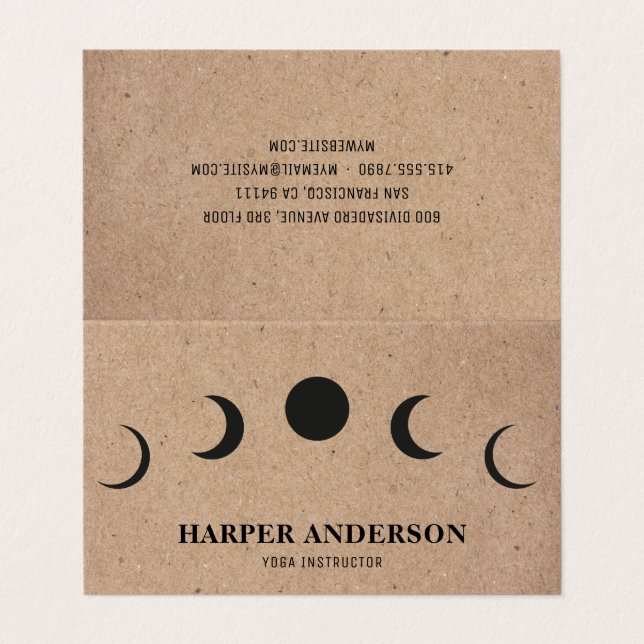Beruflicher Yoga Instructor Black Moon Visitenkarten (Außenseite Aufgefaltet)
