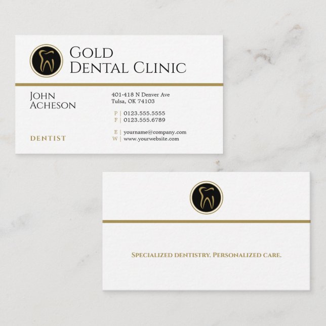 Beruflicher Zahnarzt | Gold Dental Clinic Visitenkarte (Vorne/Hinten)