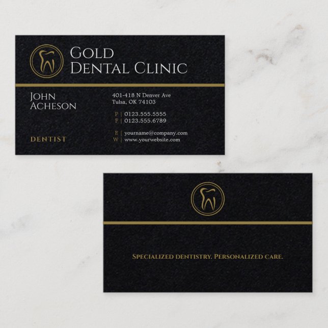 Beruflicher Zahnarzt | Gold Dental Clinic Visitenkarte (Vorne/Hinten)