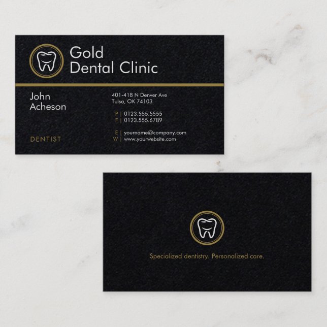 Beruflicher Zahnarzt | Gold Dental Clinic Visitenkarte (Vorne/Hinten)