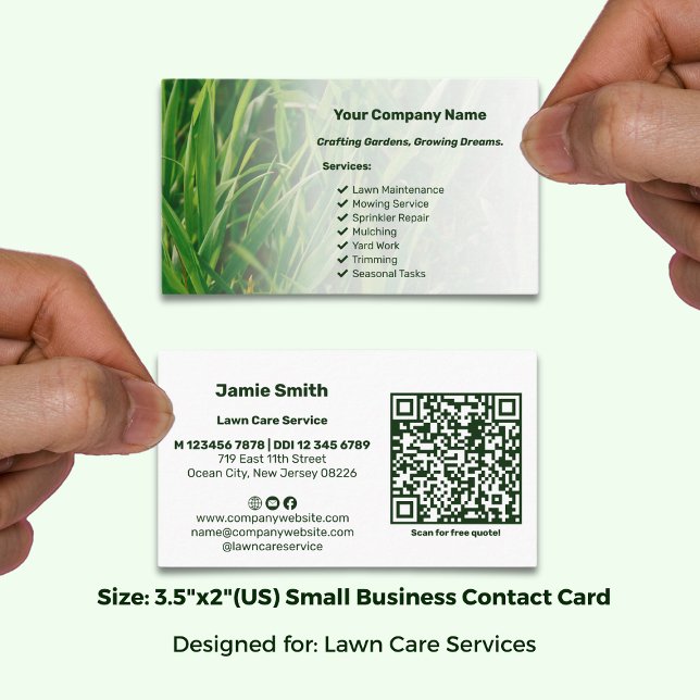 Berufliches benutzerdefiniertes Foto mit QR-Code-L Visitenkarte (Size: 3.5"x2"(US) Small Business Contact Card
Designed for: Lawn Care Services; Size 3.5x2 Inch (US))