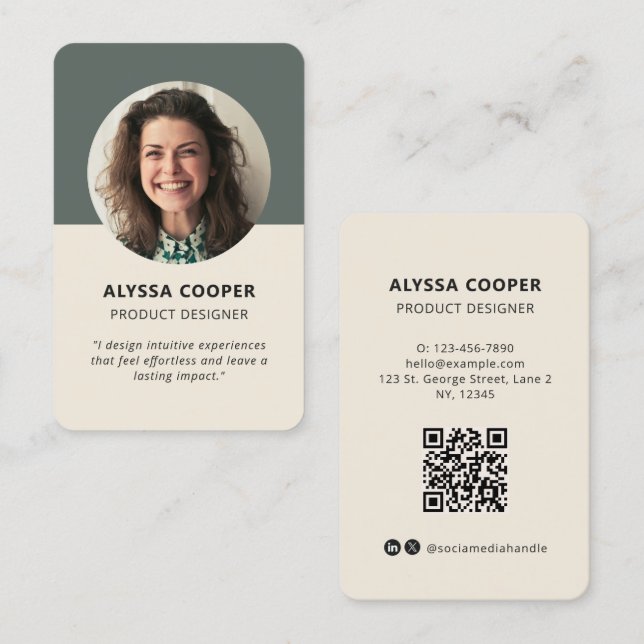 Berufliches benutzerdefiniertes Foto QR-Code Grüne Visitenkarte (Vorne/Hinten)