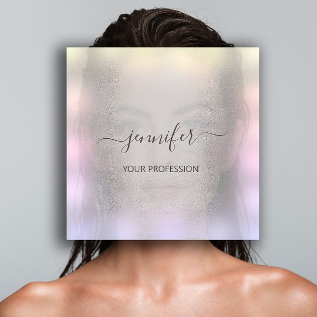 Berufliches Blauer Smoky Gray Ombre Quadratische Visitenkarte (Blue Smoky Gray Ombre Professional Makeup Square Business Card)