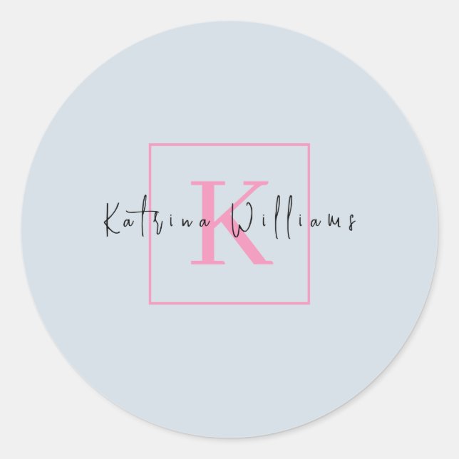Berufliches Branding-Logo Navy Pink Monogram Runder Aufkleber (Vorderseite)