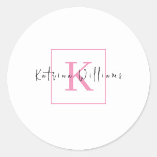 Berufliches Branding-Logo Rosa-Script-Monogramm Runder Aufkleber