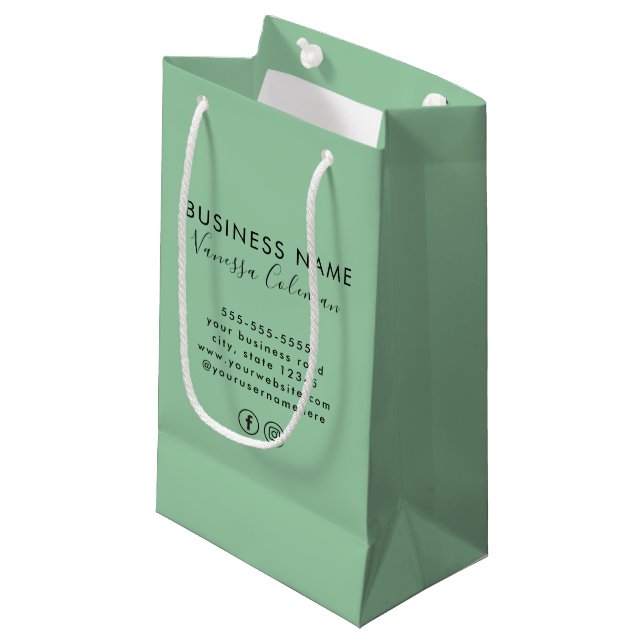Berufliches Branding Minimalistischer Script Mint  Kleine Geschenktüte (Vorderseite Schrägansicht)
