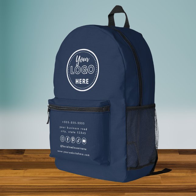 Berufliches Branding Navy Blue Social Media-Logo Bedruckter Rucksack (Von Creator hochgeladen)