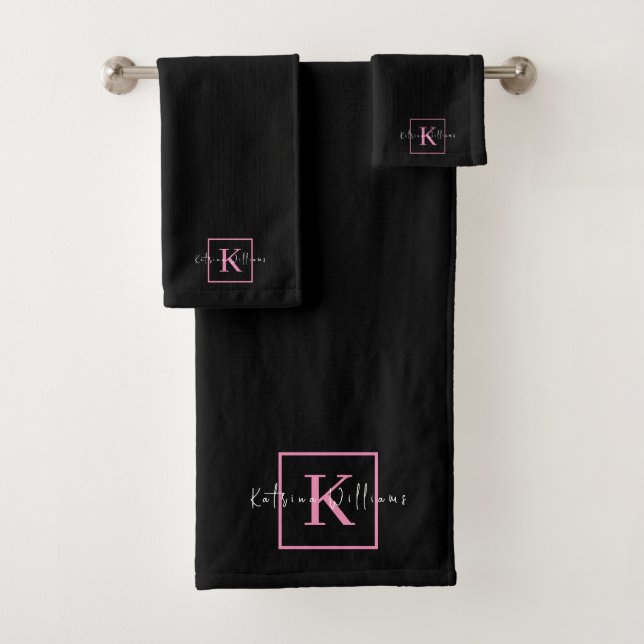 Berufliches Brandinglogo Schwarz-Rosa-Monogramm Badhandtuch Set (Insitu)