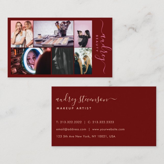 Berufliches Burgund und Goldsignatur 6 Fotos Visitenkarte (Vorne/Hinten)