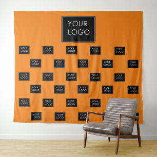 Berufliches Business-Logo Orange Hintergrund Wandteppich