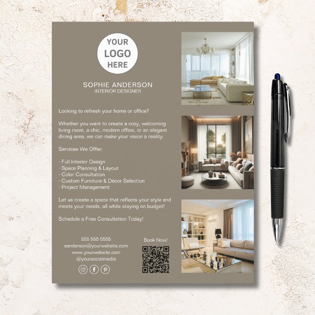 Berufliches Business mit modernen Logos Flyer (Modern Custom Logo Taupe Professional Business Flyer)