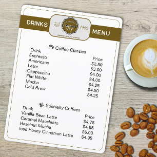 Berufliches Coffee Shop Personalisiert Drinks Menü Menükarte