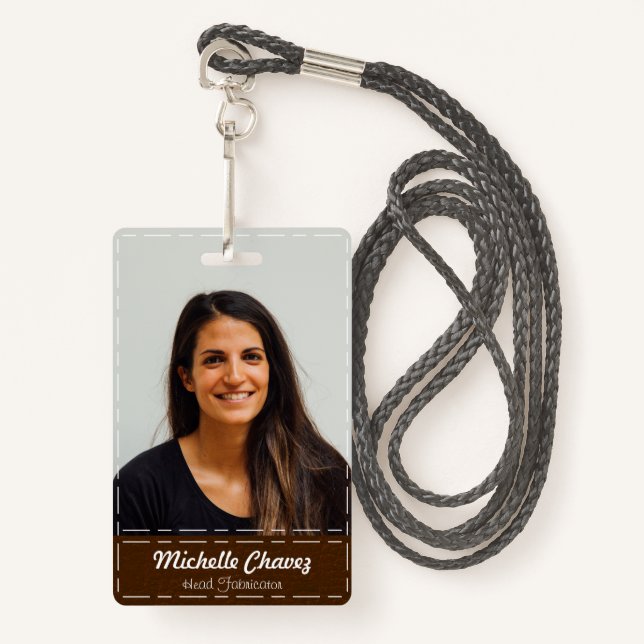 Berufliches Dunkelbrauenstich mit Imitaten Leder-F Ausweis (Vorderseite mit Schlüsselband)