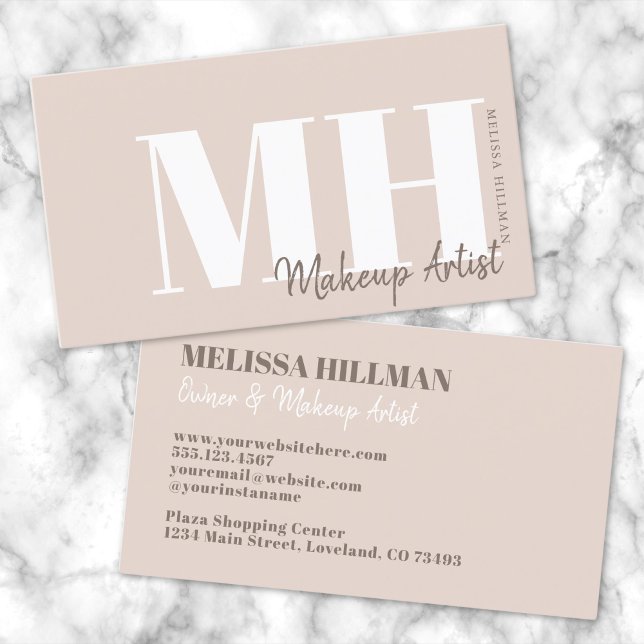 Berufliches Einfach-Neutralbeige-Monogramm Visitenkarte (Simple Beige Neutral Professional Initial Monogram Business Card)