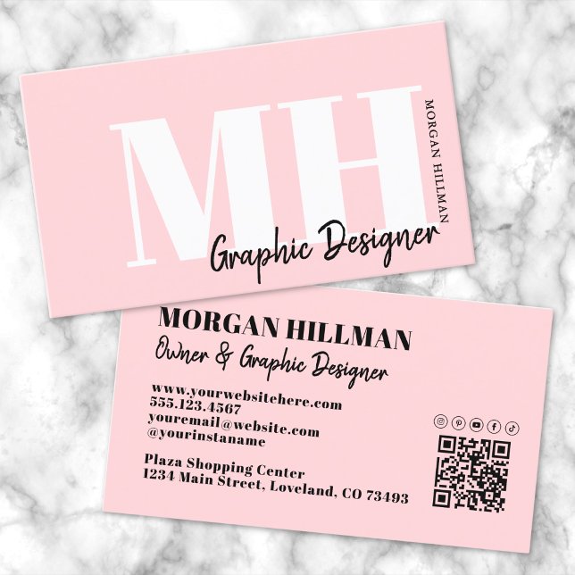 Berufliches Einfach-Rosa Monogramm Visitenkarte (Professional Simple Blush Pink Monogram Business Card)