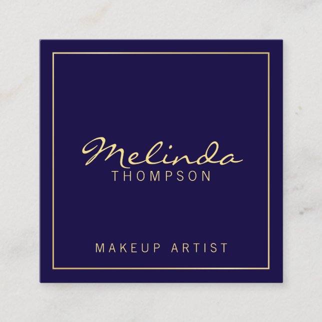 Berufliches Elegantes Modernes Navy Blau und Gold Quadratische Visitenkarte (Vorderseite)