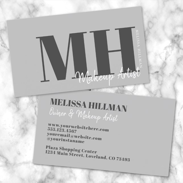 Berufliches elegantes Monogramm Visitenkarte (Simple Modern Gray Professional Initials Monogram Business Card)